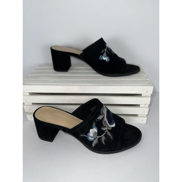 Liz Claiborne Shayla Shoes Womens Size 6 Embroidered Block Heel Slide Floral - Picture 1 of 6